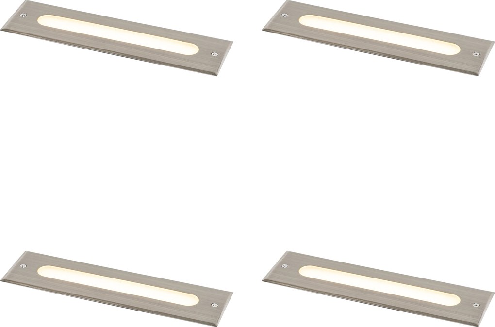 Set di 4 faretti da incasso a terra moderni in acciaio 30 cm con LED IP65 - Eline