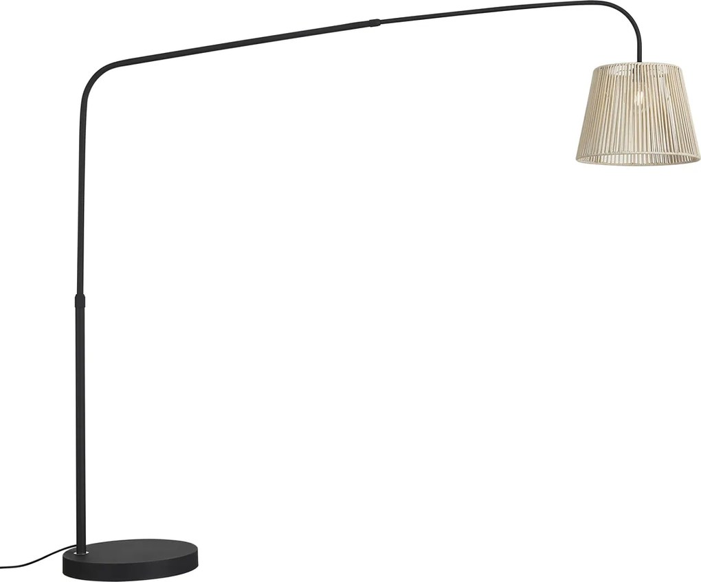 Lampada da terra per esterni Japandi nera con paralume in corda beige IP44 - Arc Jayla