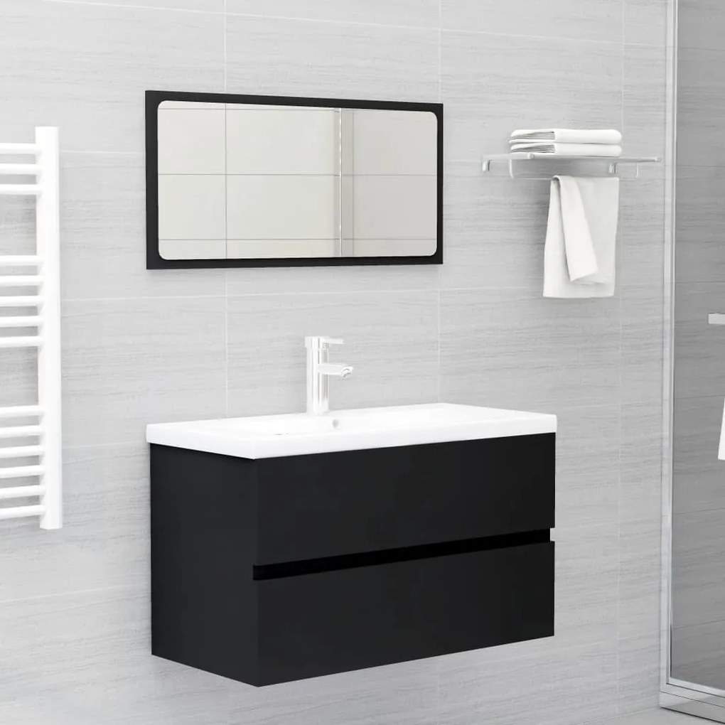 Set Mobili Da Bagno Nero İn Legno Multistrato /