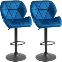 Set 2 Sgabelli da Bar 51,5x57,5x93-114,5 cm in Tessuto Effetto Velluto Blu