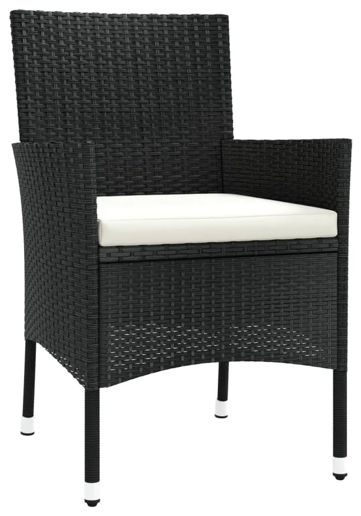 Set da Pranzo da Giardino 3 pz con Cuscini Nero in Polyrattan