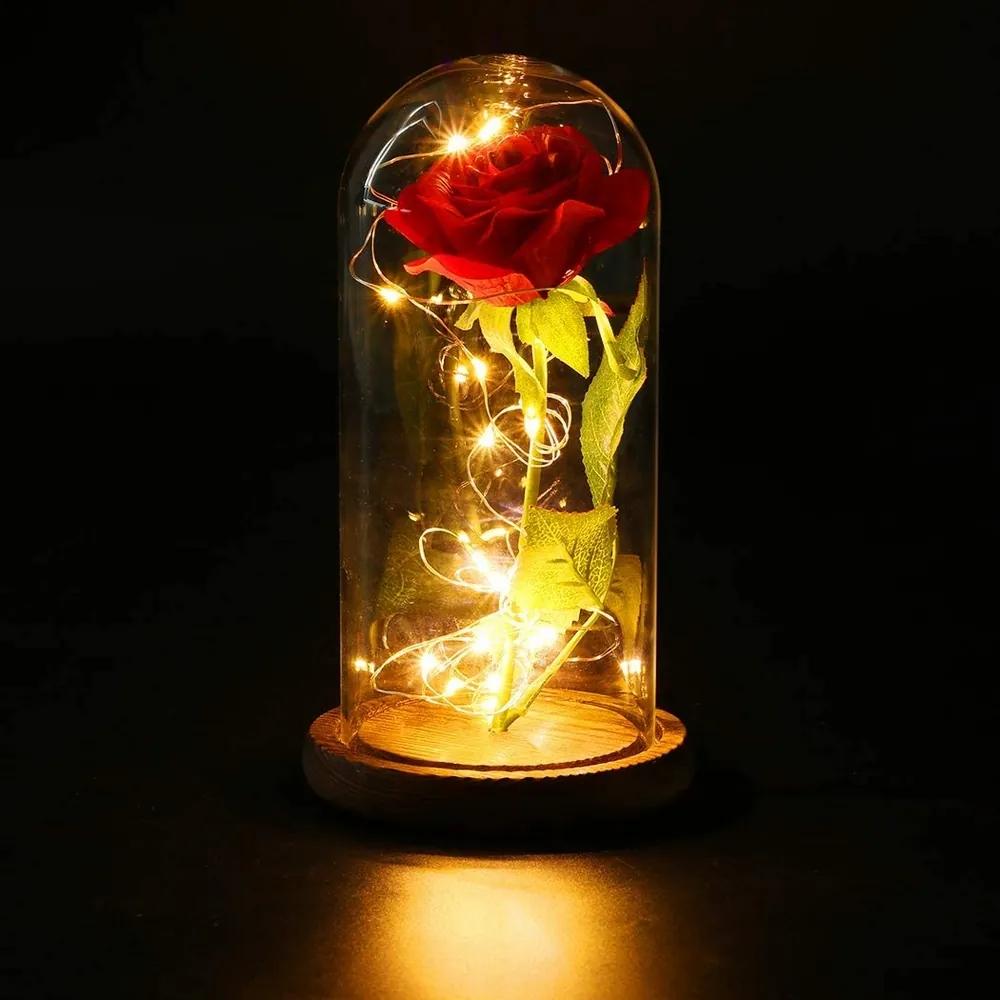 Campana decorativa Rosa eterna illuminata da MicroLed Bianco Caldo a batteria Wisdom