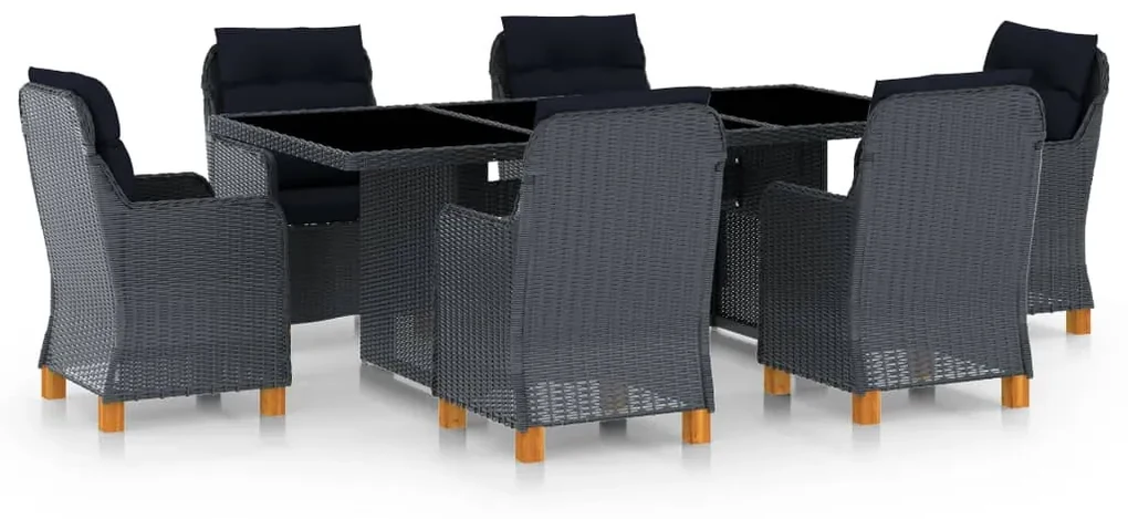 Set pranzo da giardino 7 pz con cuscini polyrattan grigio scuro