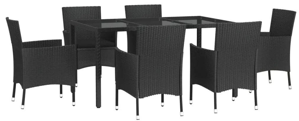 Set da pranzo da giardino 7 pz nero con cuscini in polyrattan