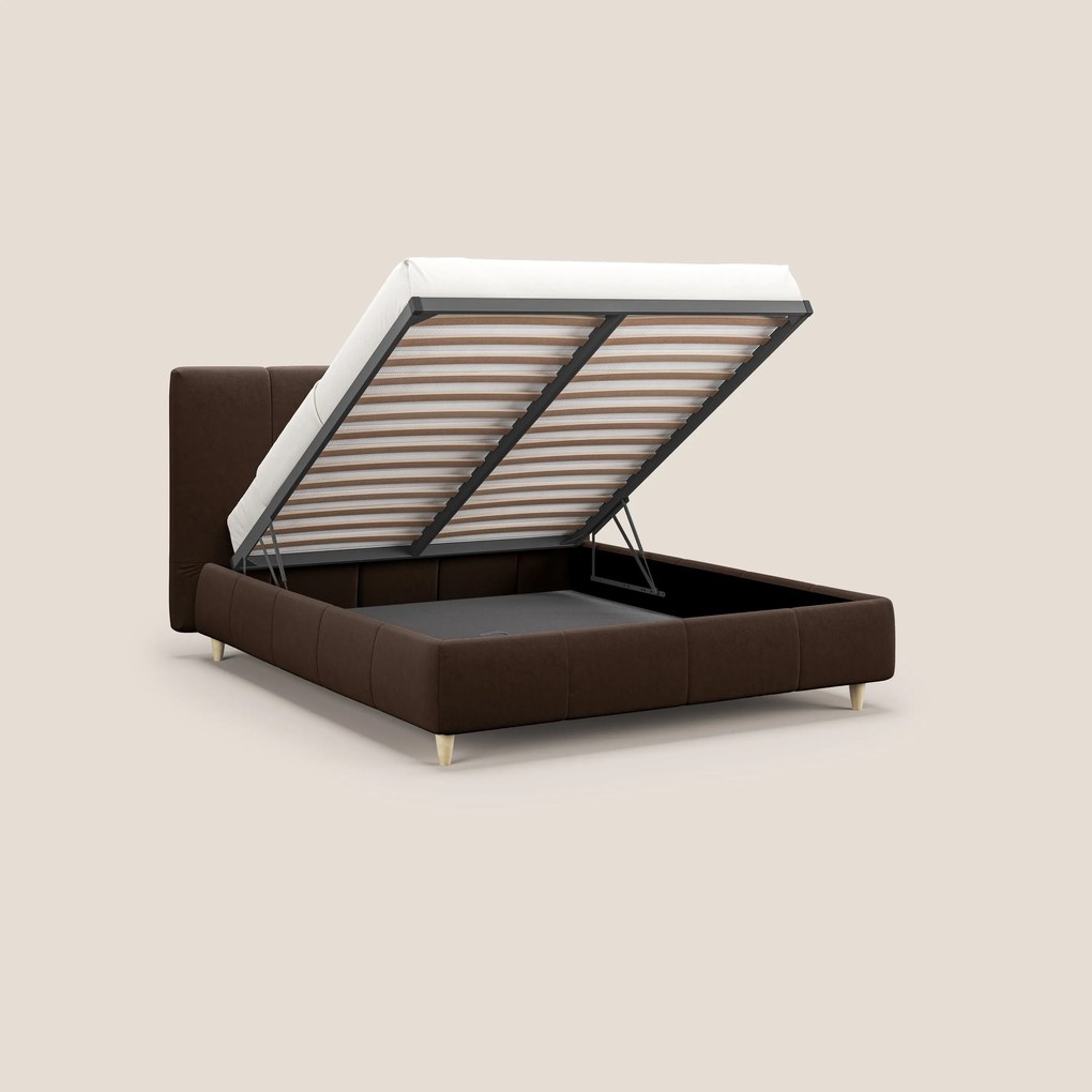 Laura letto imbottito contenitore e sfoderabile in microfibra velluto impermeabile T09 marrone