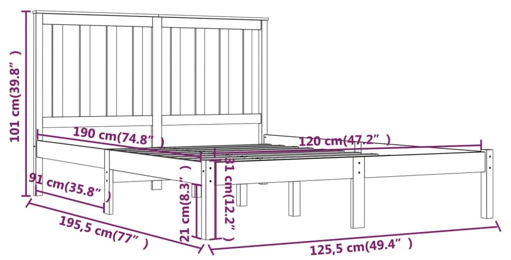 Giroletto in Legno Massello di Pino 120x190cm Small Double