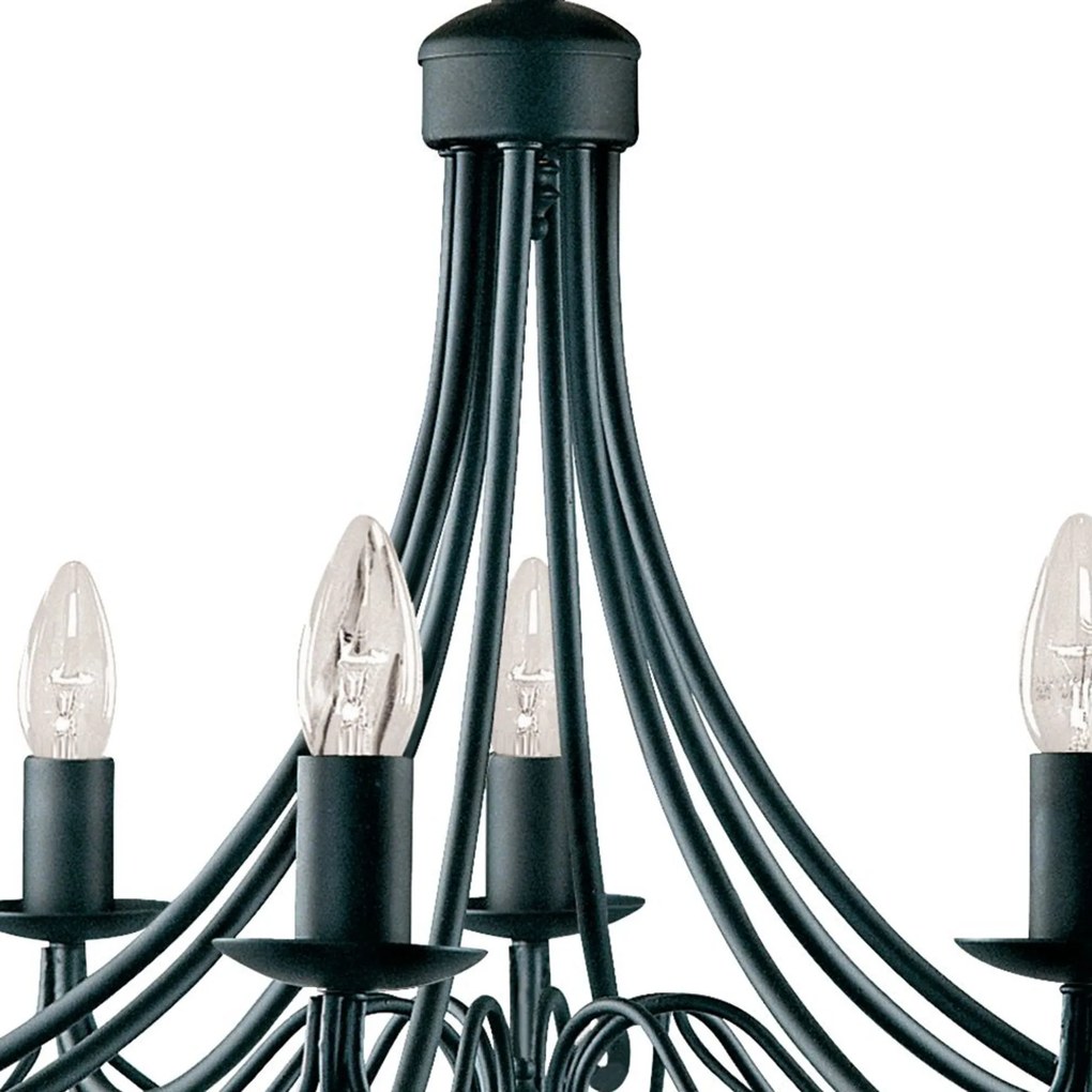 Lampadario Industrial-Nordico Maypole Acciaio Nero 8 Luci E14