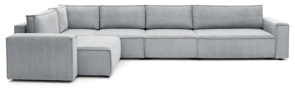 Divano angolare in velluto a coste grigio chiaro, angolo sinistro Nihad modular - Bobochic Paris