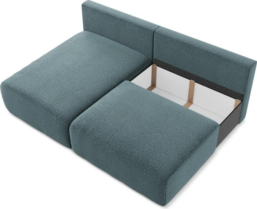 Divano angolare turchese allungabile/con contenitore (con penisola a sinistra) Kalena – Makamii