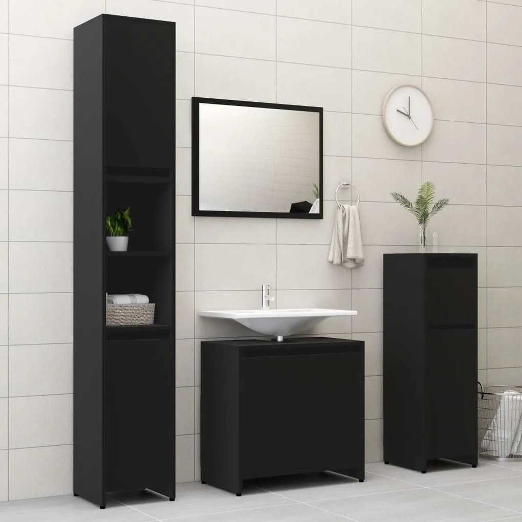 Armadio da bagno nero 30x30x95 cm in truciolato