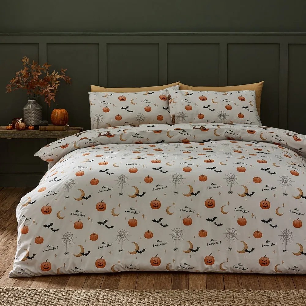 Set copripiumino e federa greige per letto singolo 135x200 cm Halloween Highland Cow – Catherine Lansfield