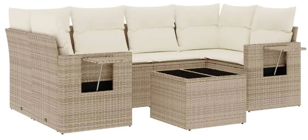 Set Divani da Giardino 7 pz con Cuscini Beige in Polyrattan