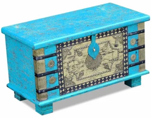 Baule Blu Legno di Mango 80x40x45 cm