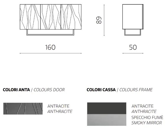 Madia a 3 ante 160 cm in nobilitato Antracite con top in vetro TIGUA con piedini sagomati