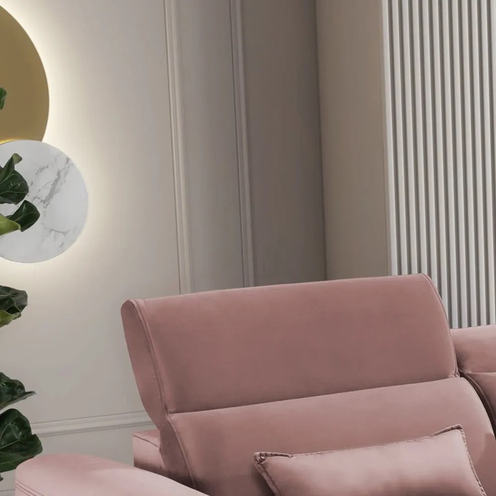 Divano angolare rosa allungabile/con contenitore (con penisola a destra/con chaise lounge) e rivestimento in velluto Foble – ELTAP