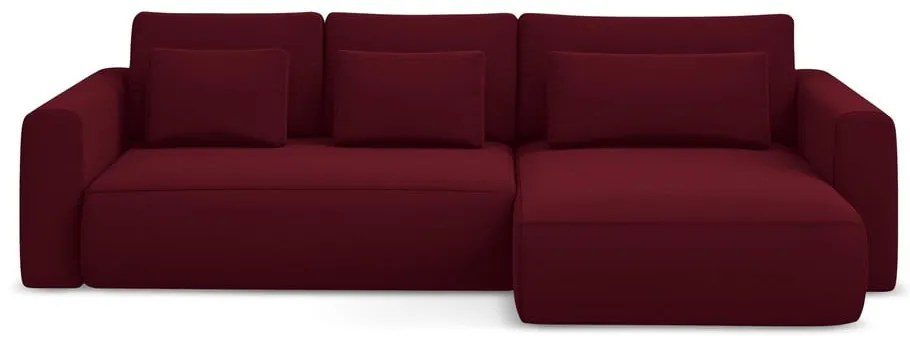 Divano angolare burgundy allungabile/con contenitore (con penisola a destra/con chaise lounge) con rivestimento in velluto Kapua – Makamii