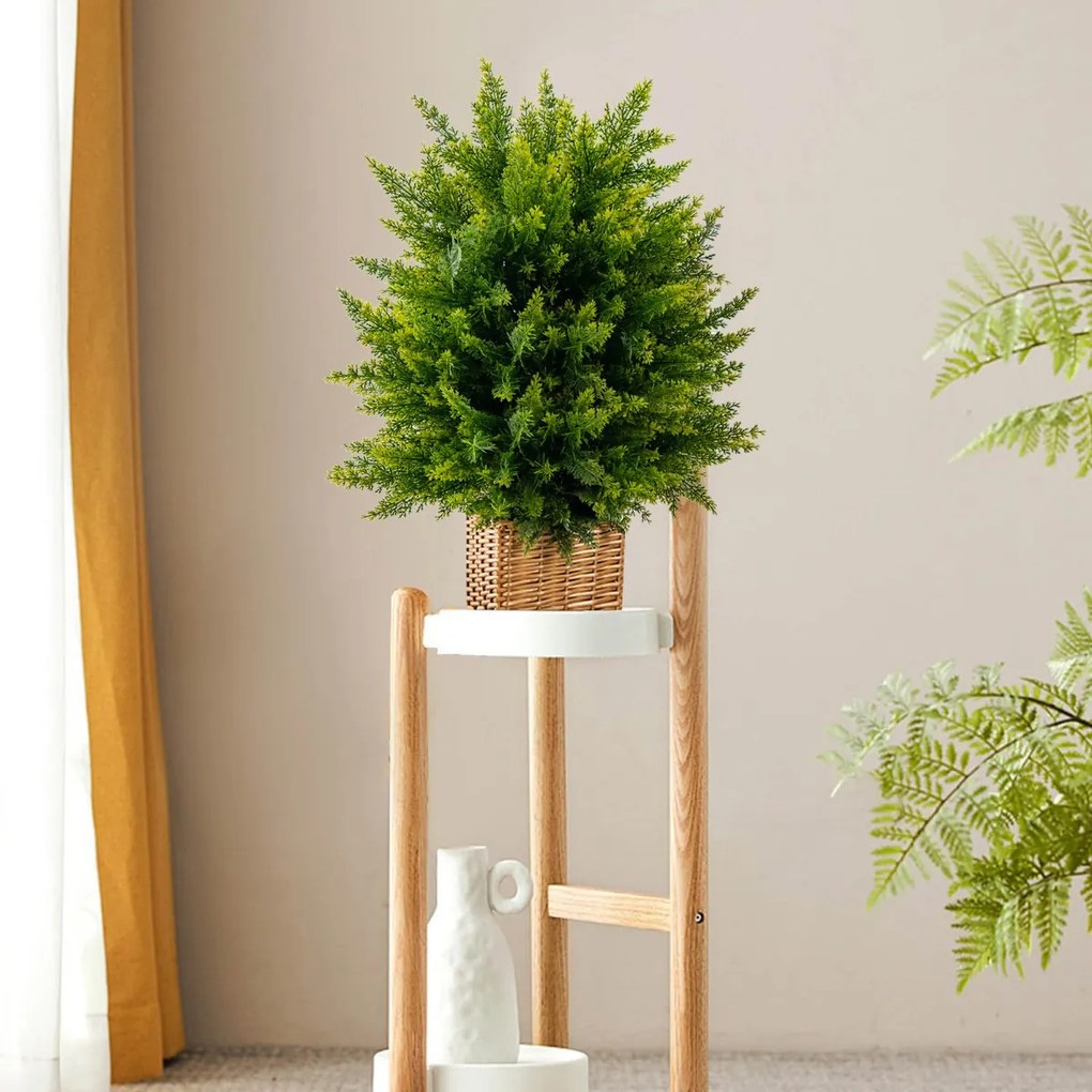 Costway 2 Cedri artificiali resistenti ai raggi uv con vaso riempito di cemento, Piante artificiali alti 54cm