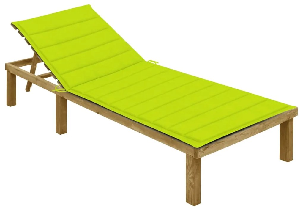Lettino Da Giardino Con Cuscino Verde Chiaro İn Pino Impregnato /