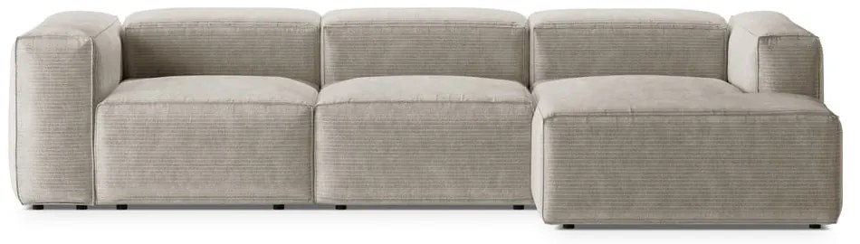 Divano angolare beige (con penisola a destra/con chaise lounge) con rivestimento in velluto a coste Bergamo – Cosmopolitan Design