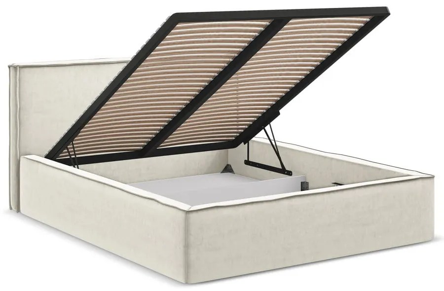 Letto matrimoniale imbottito crema con contenitore con griglia 180x200 cm Anani - Makamii