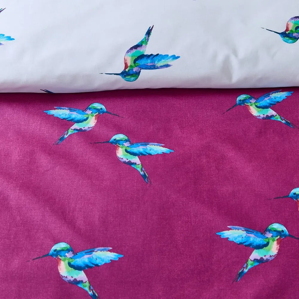 Set copripiumino e federa bianco e viola in cotone per letto matrimoniale 200x200 cm Hummingbird – Their Nibs