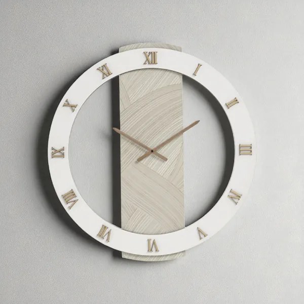 Orologio SCOTT rotondo D60 cm in legno rivestito con parato e dettagli Rame