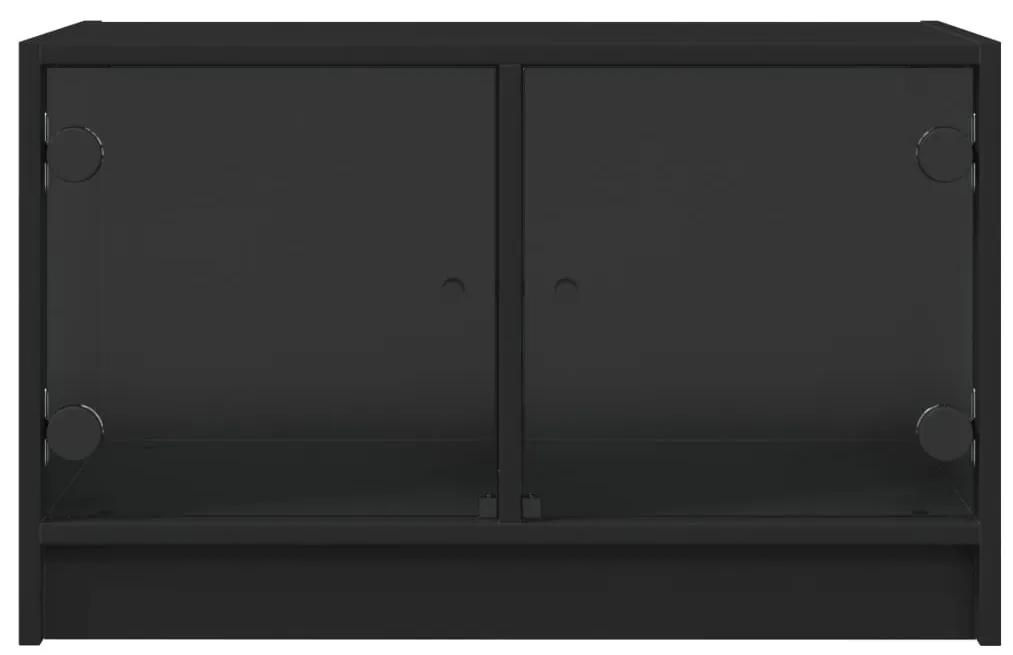 Mobile Porta TV con Ante in Vetro Nero 68x37x42 cm