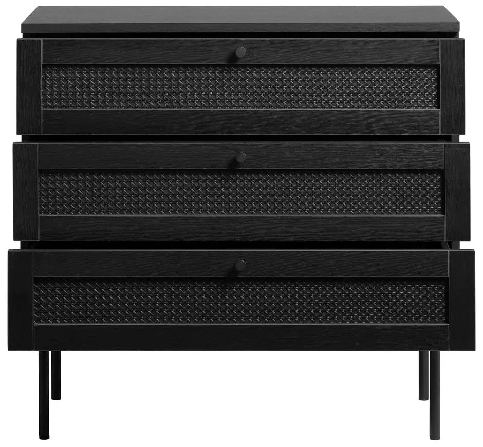 Cassettiera bassa nera in rovere 80x75 cm Pensacola - Unique Furniture