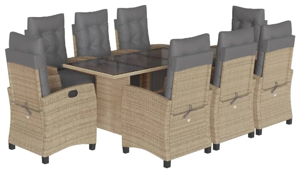 Set pranzo da giardino 9 pz con cuscini beige misto polyrattan