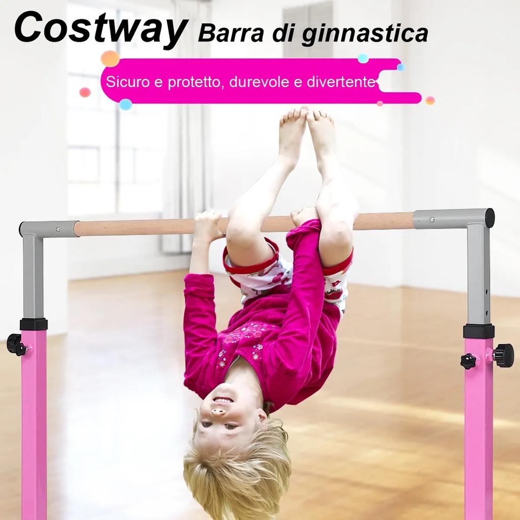 Costway Sbarra da balletto regolabile in altezza a 12 livelli, Sbarra portatile da ginnastica multiuso 200x121x91-150cm Rosa