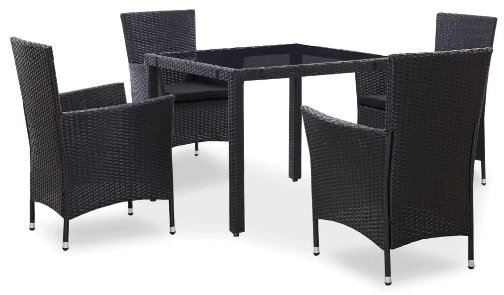 Set da pranzo da giardino 5 pz in polyrattan nero