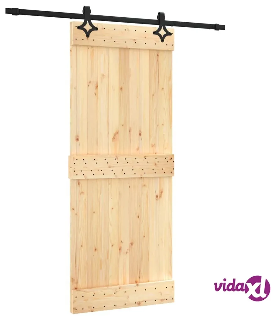 vidaXL Porta Scorrevole con Set Hardware 90x210 cm Legno Massello Pino