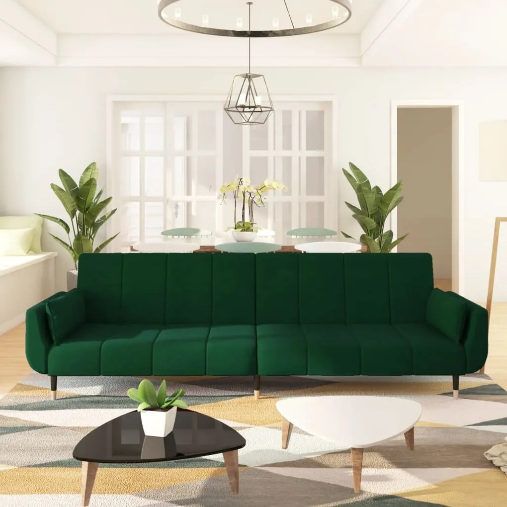 Divano Letto A 2 Posti Con 2 Cuscini Verde Scuro İn Velluto /