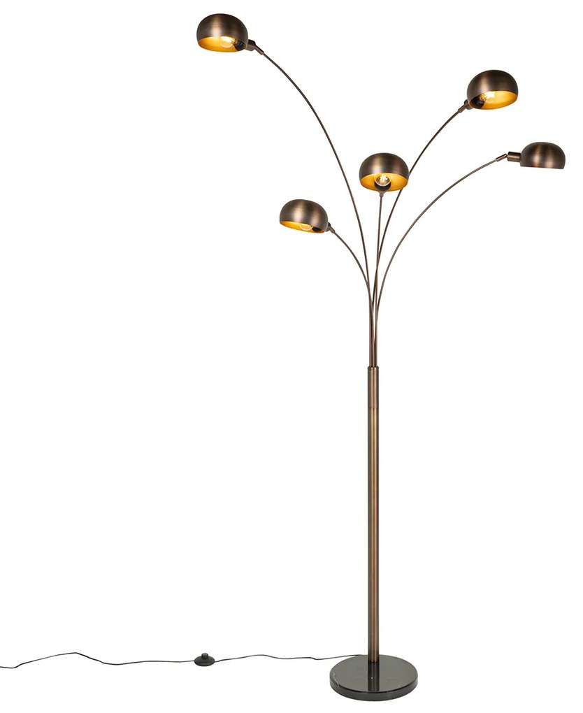 Lampada da terra di design bronzo scuro con oro 5 luci - Sixties Marmo