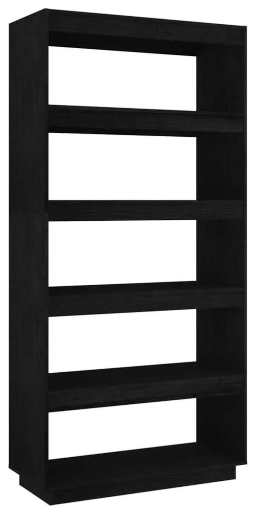 Libreria/divisorio nero 80x35x167 cm in massello di pino