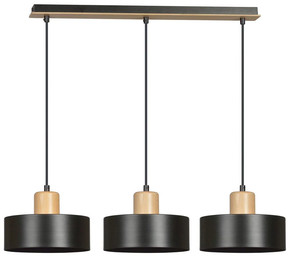 Lampadario a Sospensione in Acciaio e Legno TORIN 3 Nero 3xE27