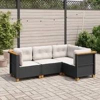 Set Divani da Giardino 4 pz con Cuscini Nero in Polyrattan 3261797