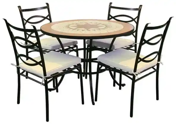 Set pranzo tavolo 150x90 cm e 4 sedie con braccioli in acciaio e