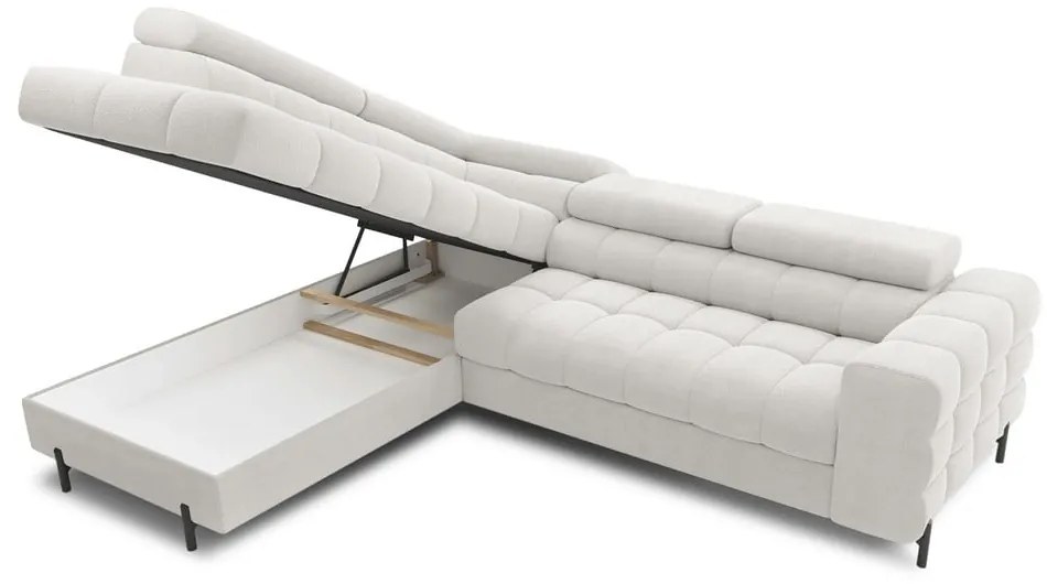 Divano angolare color crema allungabile/con contenitore (con penisola a sinistra/a L) con rivestimento in bouclé Ferucce – ELTAP