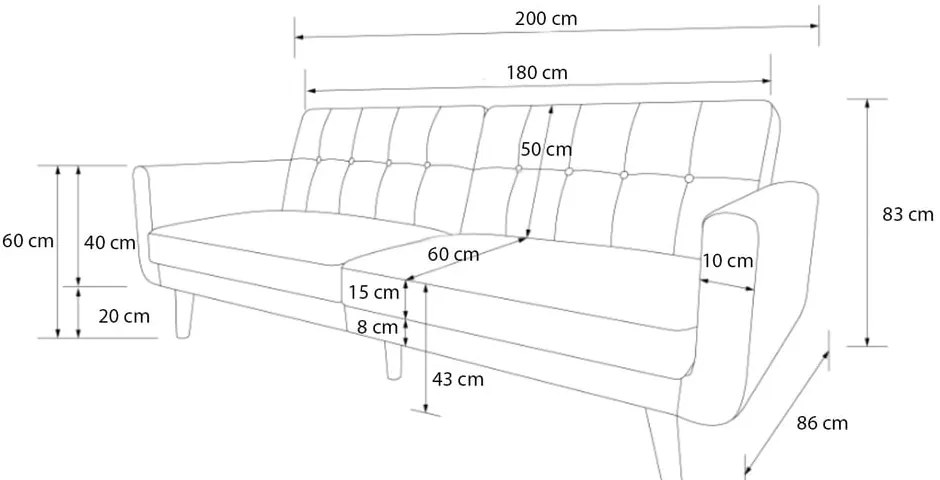 Divano letto blu 199 cm Nola - Støraa