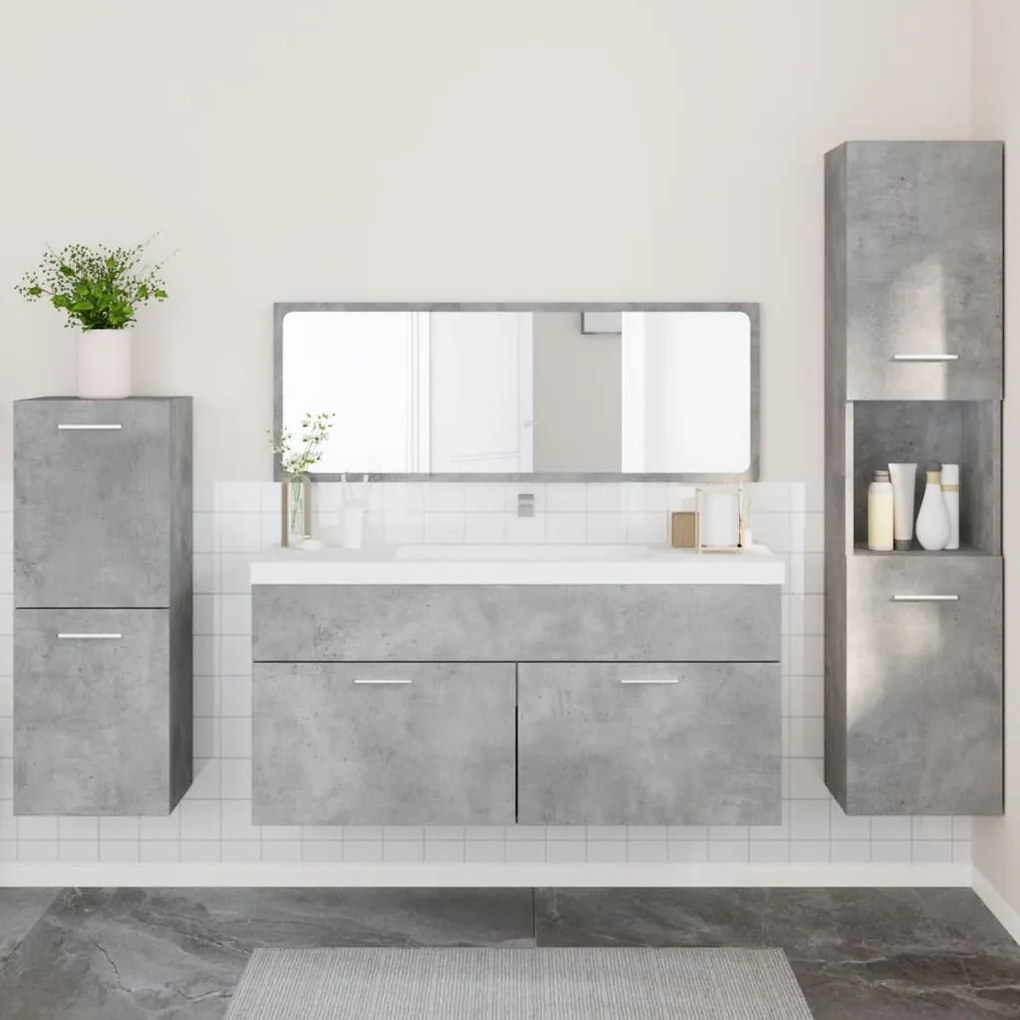 Set mobili da bagno 4 pz grigio cemento in legno multistrato