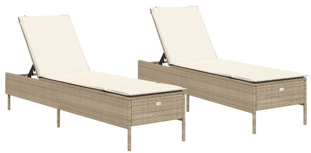 Lettini prendisole 2 pz con cuscini beige in polyrattan