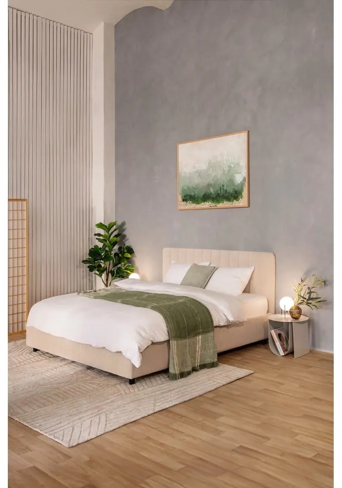 Letto matrimoniale imbottito beige con contenitore e rete inclusi 180x200 cm Myra Slim Line – Bonami Selection
