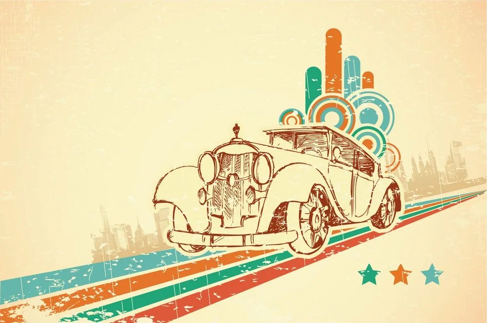 Carta da parati autoadesiva – Auto con sfondo vintage