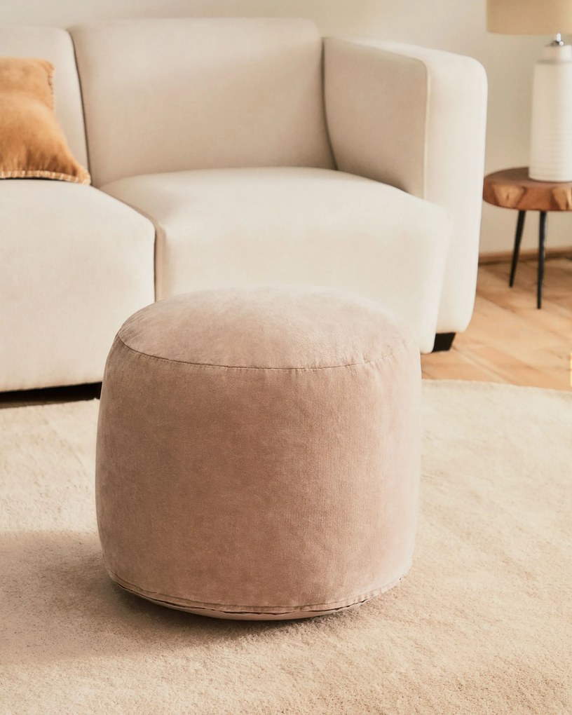 Kave Home - Pouf rotondo Angelica 100% 100% cotone in velluto rosa Ø 45 cm
