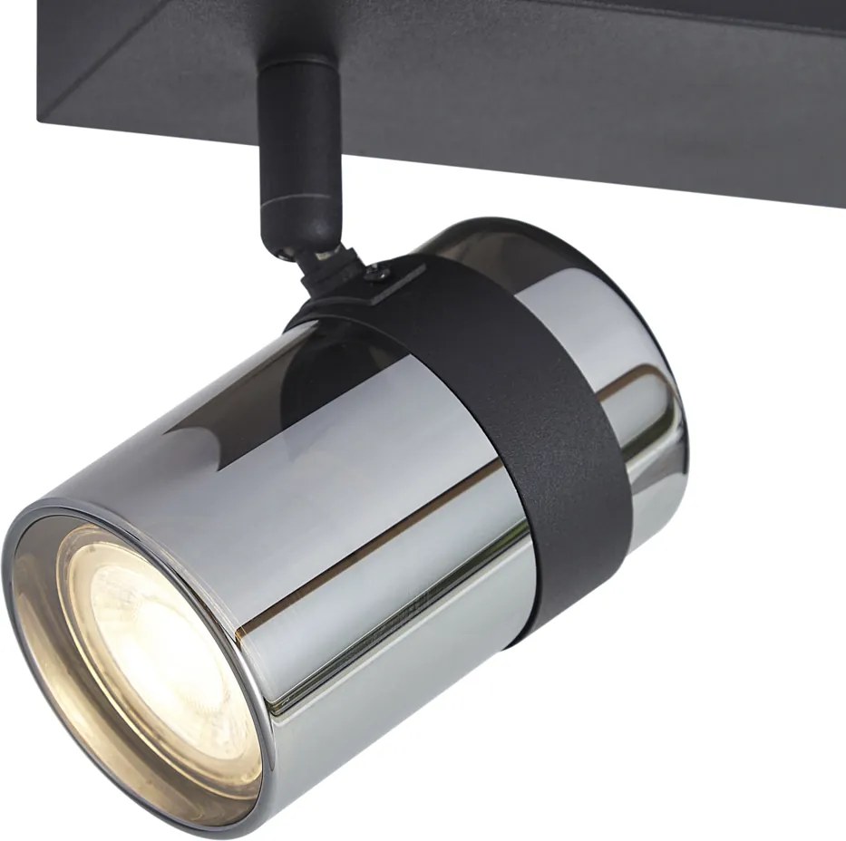 Faretto da soffitto nero con vetro fumé 2 luci orientabile e inclinabile - Gianni