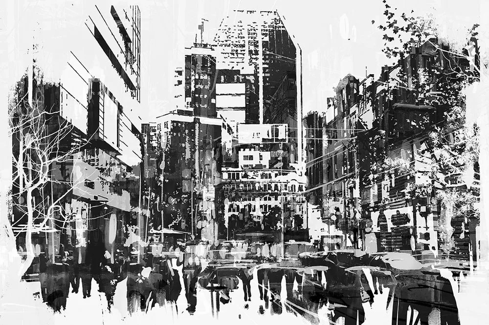 Carta da parati – Panorama astratto della città bianco e nero