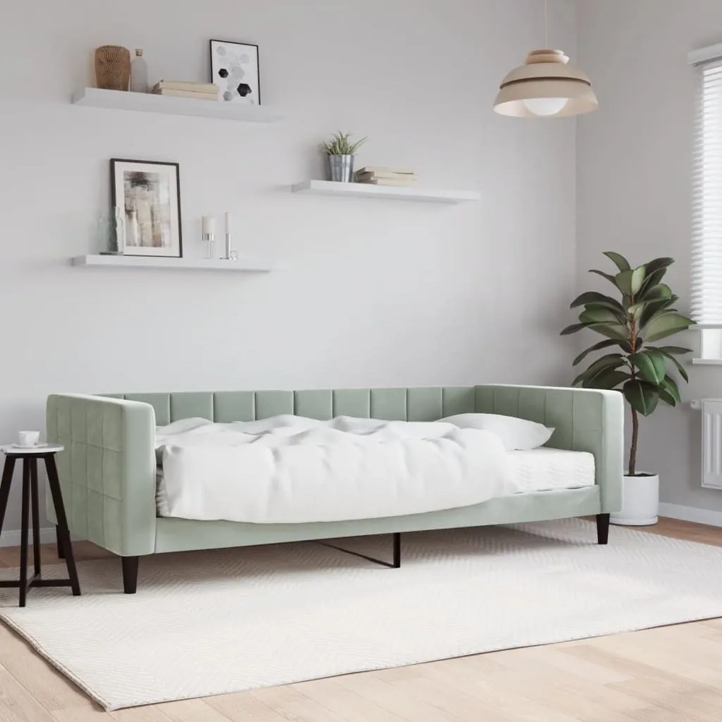 Divano Letto Con Materasso Grigio Chiaro 90x190 Cm İn Velluto /