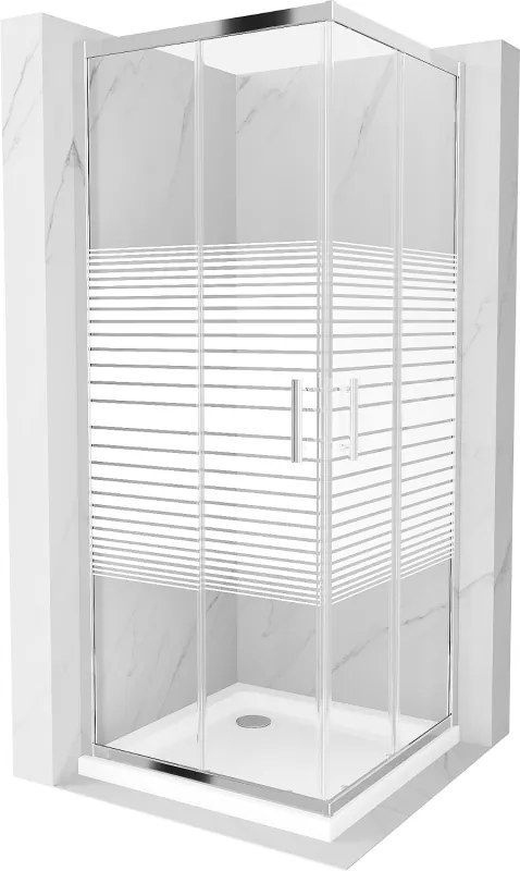 Mexen Rio cabina doccia quadrata 70 x 70 cm, strisce bianche, cromo + piatto Flat, bianco - 860-070-070-01-20-4010