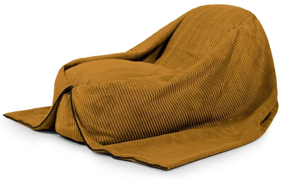 Pouf a sacco per bambini color senape con rivestimento in velluto a coste Cocoon 120 – SLOWDOWN